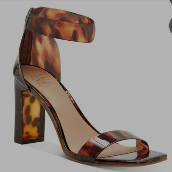 NEW INC TRANSLUCENT STRAPS ANKLE STRAP MAKENNA SQUARE TOE BLOCK HEEL SANDAL - Picture 9 of 16